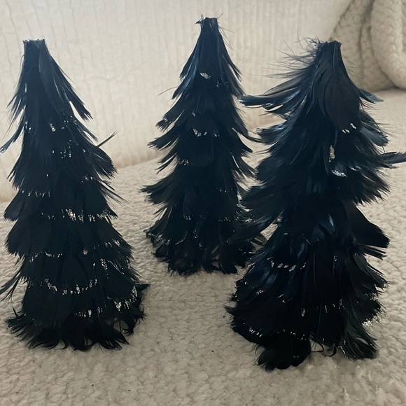 Other - SET OF 3 MINI BLACK FEATHER XMAS TREES
